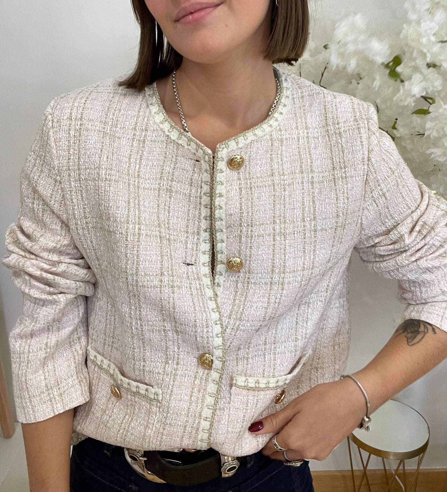 VESTE ADÈLE - TWEED ROSE PALE